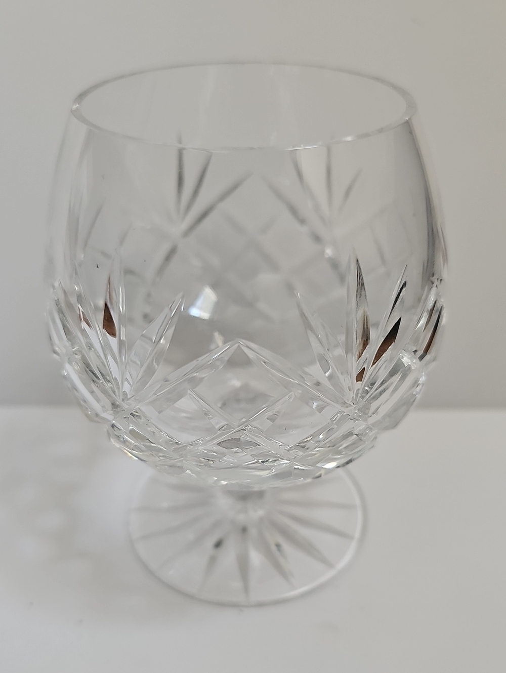Vintage Cut Crystal Brandy Snifter Glass - Diamond & Fan Pattern